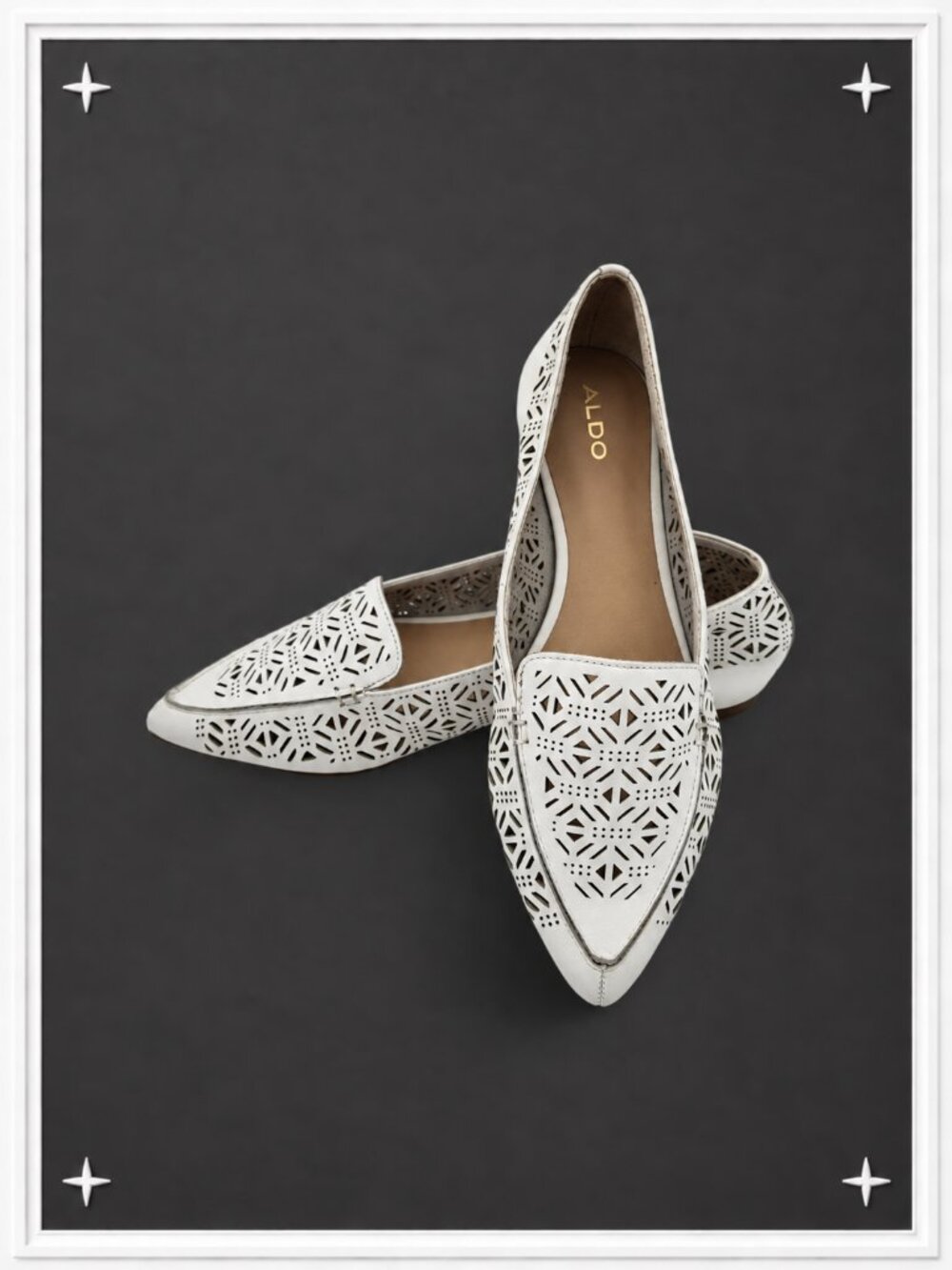 White Laser-Cut Pointed Toe Flats | Women's 8.5